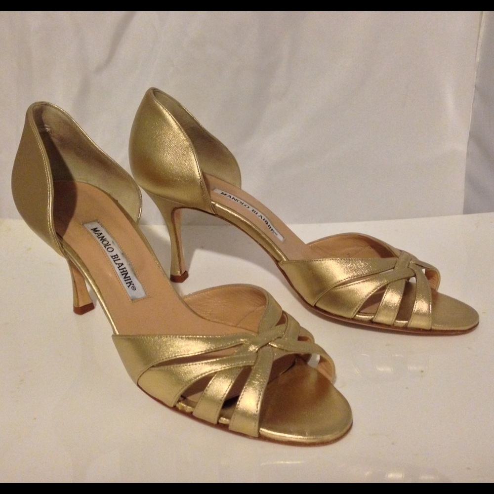 Manolo Blahnik Gold Heels.